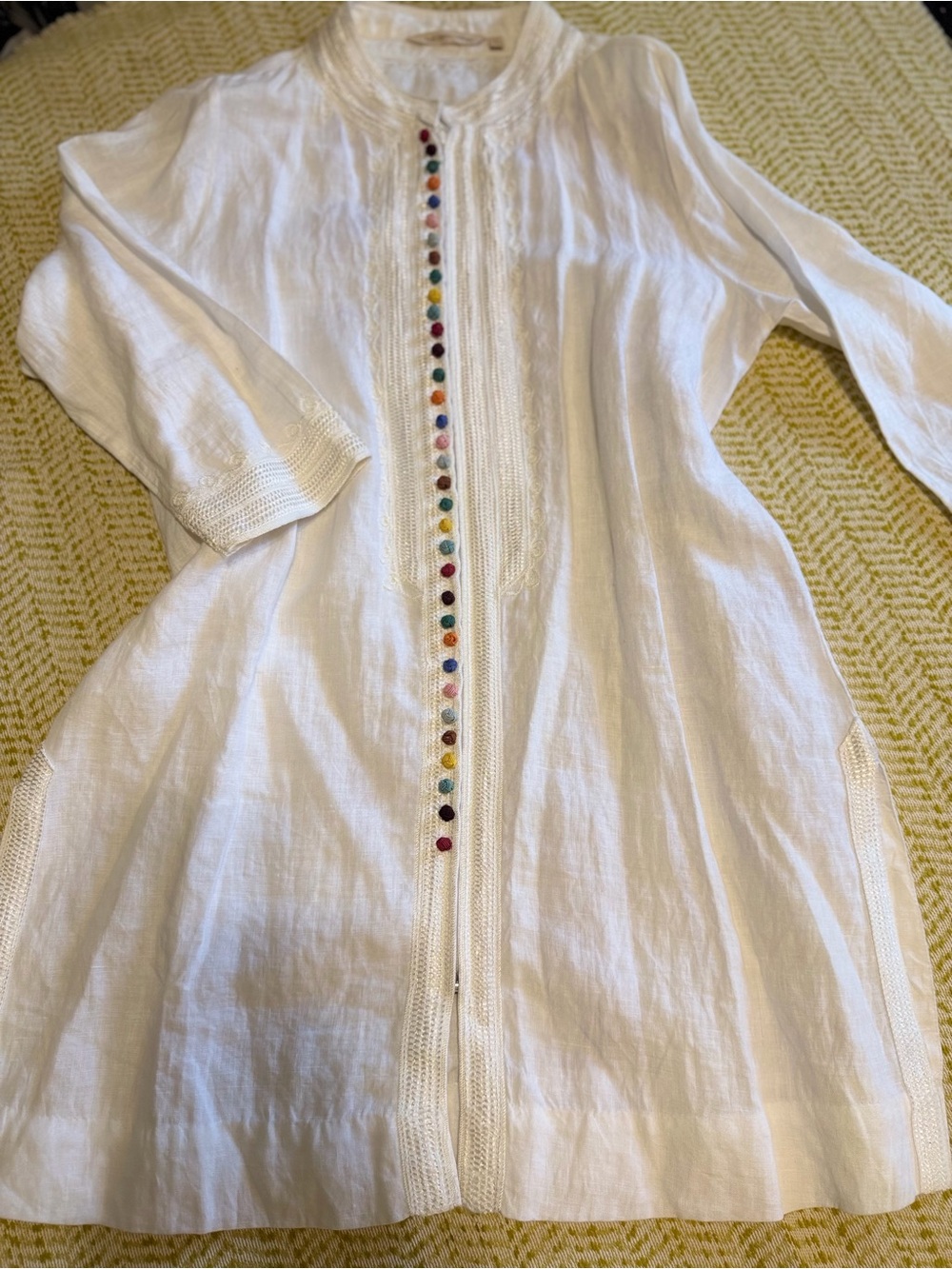 White Tunic with Colorful Embroidered Buttons